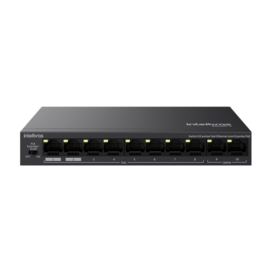 Switch 10 portas fast ethernet com 8 portas PoE+ - S1010F-P Switch 10 portas fast ethernet com 8 portas PoE+ - S1010F-P