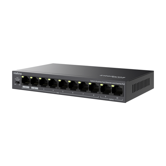 Switch 10 portas fast ethernet com 8 portas PoE+ - S1010F-P Switch 10 portas fast ethernet com 8 portas PoE+ - S1010F-P
