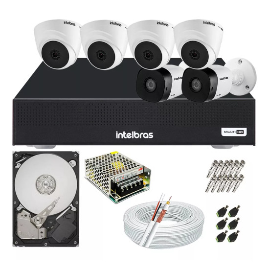 Kit Cftv 6 Câmeras Segurança Hdcvi Dvr Intelbras Mhdx 1108