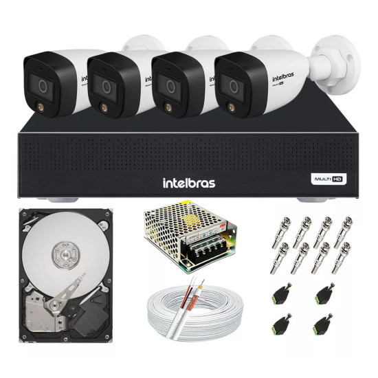 Kit 4 Câmeras Intelbras Fullcolor 1220 Dvr 4 Canais Completo